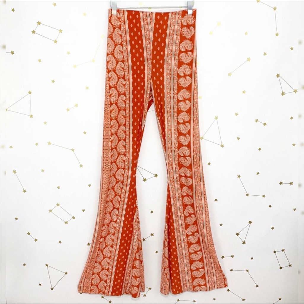 Mumu Orange Bandana Paisley Print Bam Bam Bells